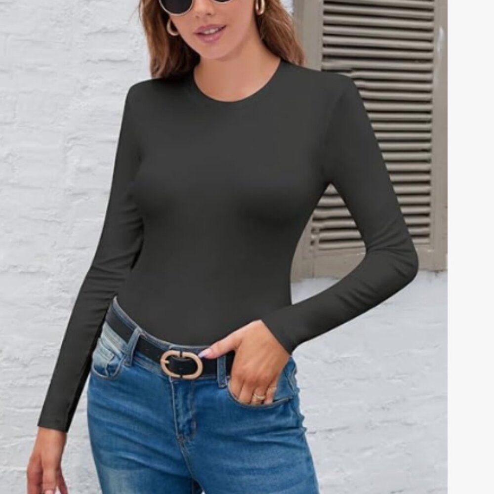 DAVID ARCHY Bodysuits Long Sleeve Double Lined Soft Slimming Fit Round Neck